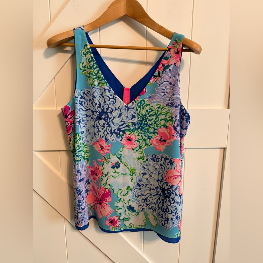 Lilly Pulitzer Florin reversible top blouse tank Multi Special Delivery pattern